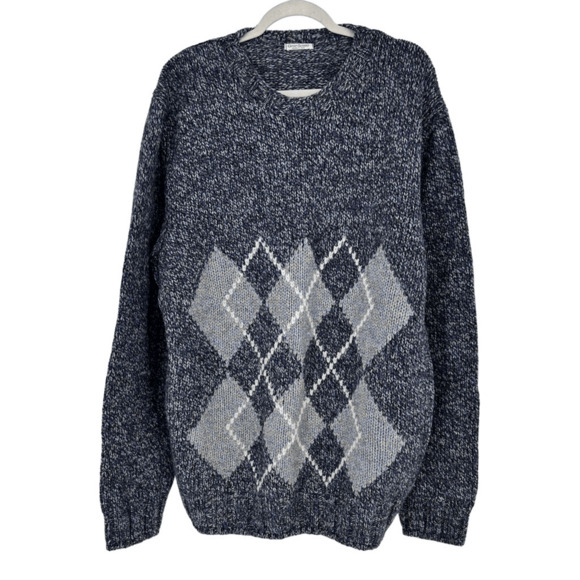 Gran Sasso Mens Crew Neck Fisherman Sweater Knit Wool Cashmere Size L Tall
